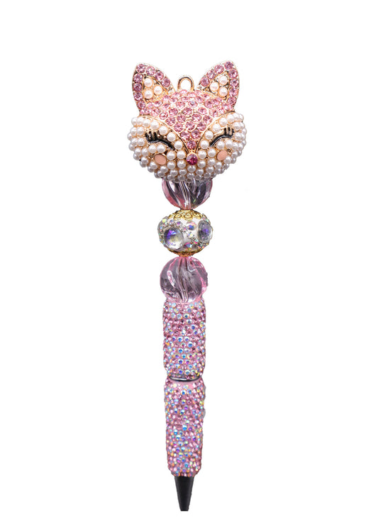 Pearl Cat Head Rhinestone Writing Pen