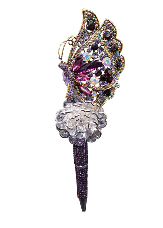 Purple Moth Rhinestone Writing Pen